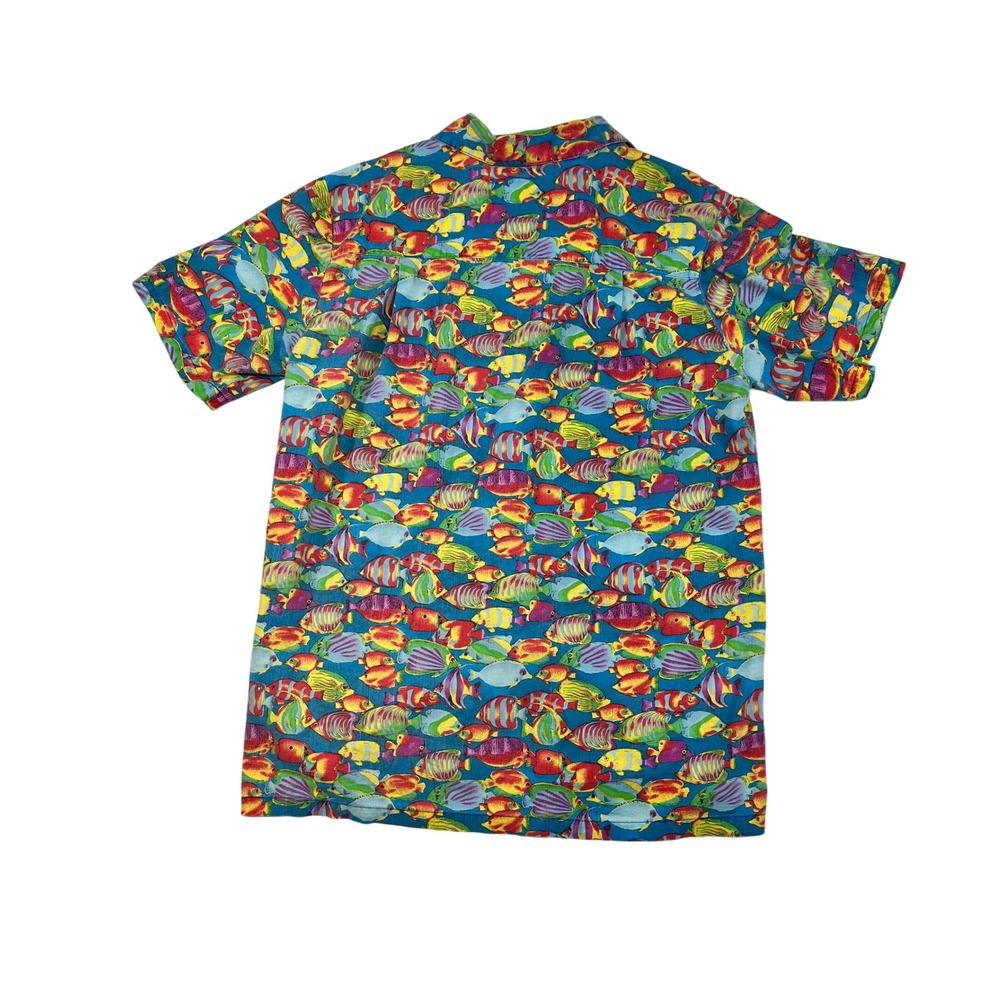 Vintage JO JO Colorful Fish Print Button Up Short Sleeve Shirt - Men's